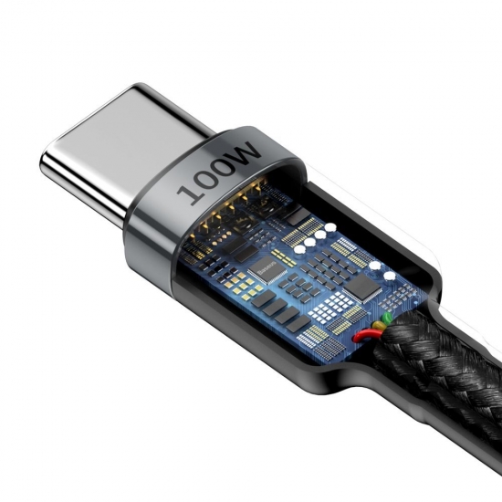 Baseus CATKLF-ALG1 Cafule nylon fonott USB-C PD kábel 2.0 100W 20V 5A,2m, szürke töltő kábel