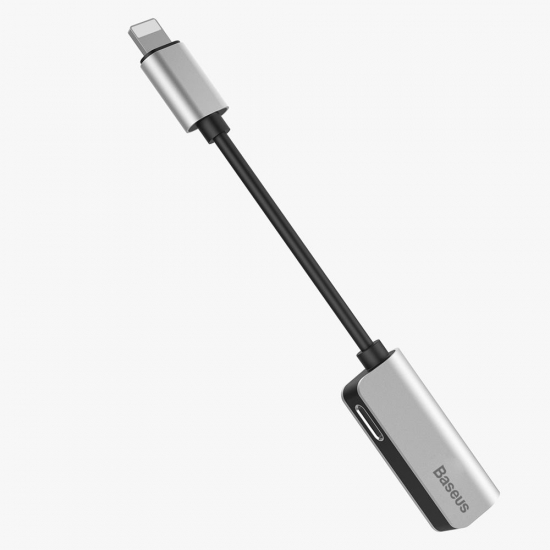 Baseus CALL32-0S átalakító, L32 Lightning[apa] - 3.5 mm + Lightning[anya] adapter, fekete/ezüst