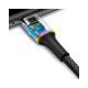 Baseus CALGH-D01 Halo adatkábel tartós nylon fonott USB / Lightning LED-es 2.4a 25cm fekete adatk