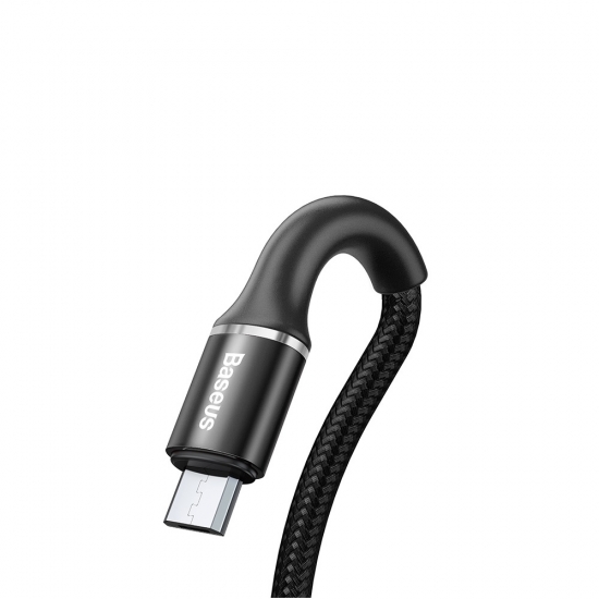 Baseus CAMGH-A01 Halo adatkábel tartós nylon fonott micro USB LED 3A 0.5m fekete