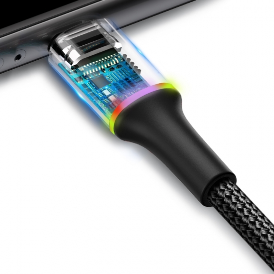 Baseus CAMGH-A01 Halo adatkábel tartós nylon fonott micro USB LED 3A 0.5m fekete