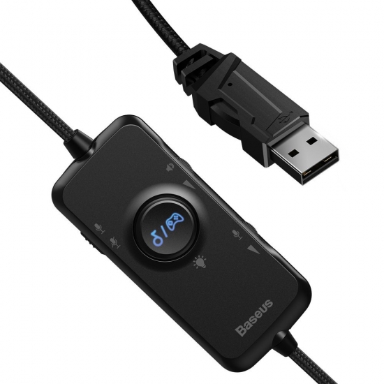 Baseus GAMO USB fejhallgató mikrofonnal és távirányítóval, fekete