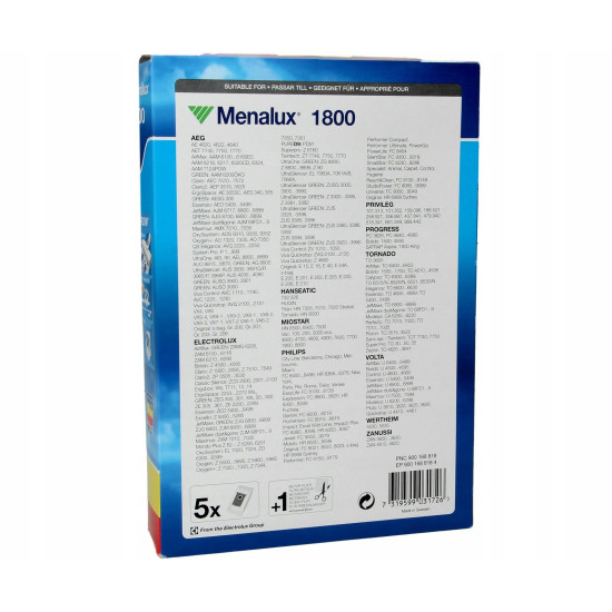 Menalux Electrolux Philips 1800 S-Bag 5db porzsák, 1db mikrofilter szintetikus porzsák