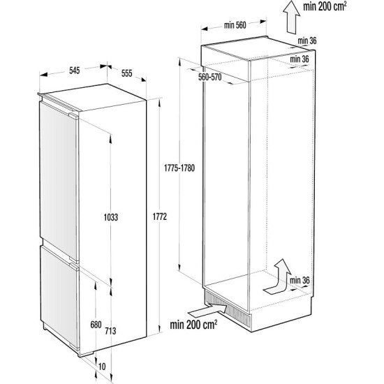 Gorenje NRKI5182A1 beépíthető NoFrost kombinált hűtőszekrény