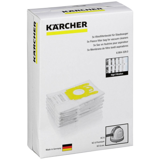 Karcher 6.904-329.0 gyapjú porzsák 5db VC6100, VC6.150 VC6200, VC6300 /B, VC6350 VC6400PB VC 6 VC6 Premium készülékekhez