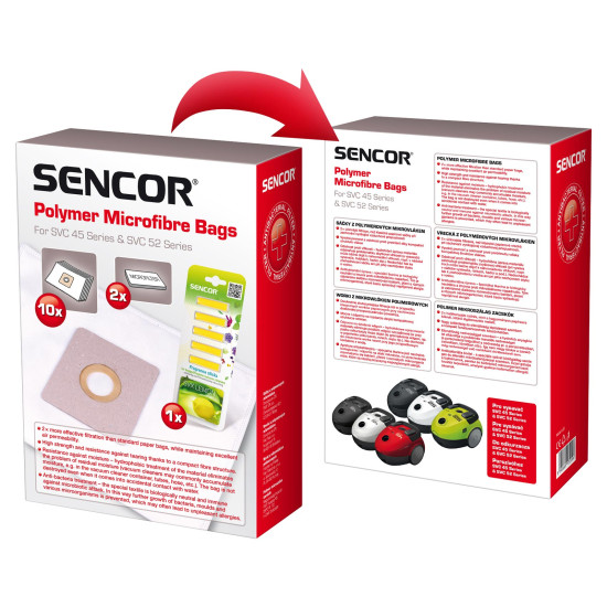 Sencor SVC 45 porzsák 10 db + Illatosító rudak, mikroszűrős porzsák SVC52 SVC45 típusokhoz