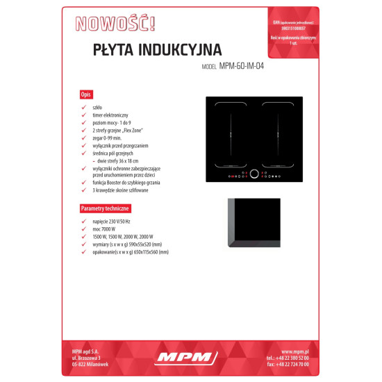 MPM MPM-60-IM-04 beépíthető Indukciós kerámia főzőlap MPM-60-IM-04