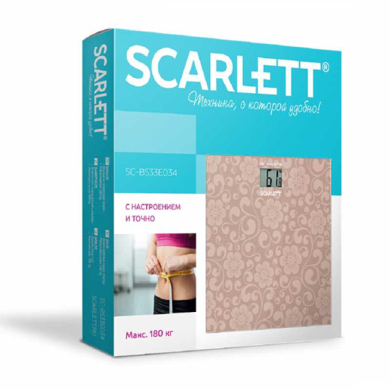 Scarlett SCBS33E034 digitális személymérleg, virág mintás, rózsaszín