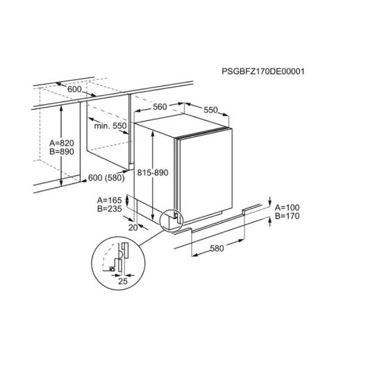 Electrolux LXB2AE82S pult alá beépíthető hűtőszekrény, 127 l, 56x54.7x81.9 cm 