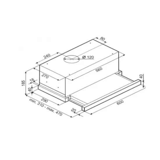 SLX ST 60 B/2 beépíthető fekete teleszkópos konyhai elszívó