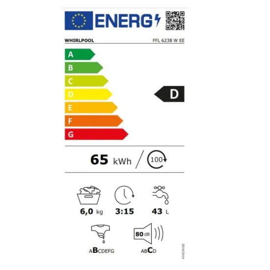 Whirlpool FFL6238WEE elöltöltős mosógép, 6 kg, inverter motor, 59.5x57.5x84.5 cm 