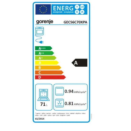 Gorenje GECS6C70XPA kerámialapos elektromos tűzhely, 71L, 60x60x85 cm