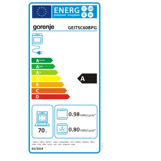 Gorenje GEIT5C60BPG elektromos tűzhely indukciós főzőfelülettel, 70L, 50x59.4x85 cm