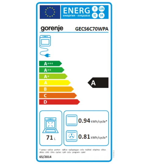 Gorenje GECS6C70WPA elektromos kerámialapos, fehér tűzhely gőzfunkcióval, 60x60x85 cm 