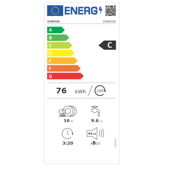 Gorenje GV663C60 teljesen beépíthető mosogatógép 60cm, 16 teríték, inverter motor, automatikus ajtónyitás funkció 