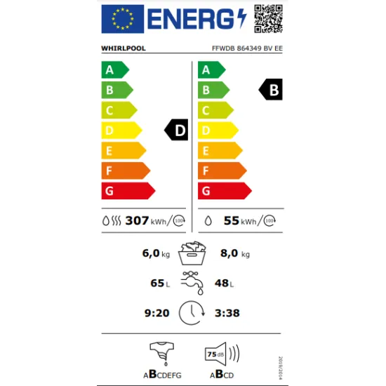 Whirlpool FFWDB 864349 BV EE mosó-szárítógép 8/6kg, inverter motor, 59.5x54x85 cm 