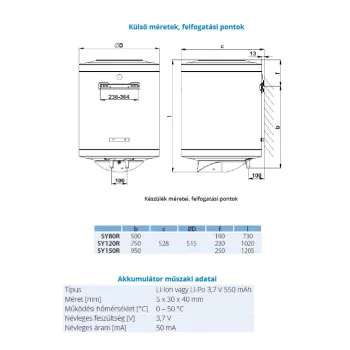 Hajdu SY120R elektromos forróvíztároló, villanybojler 