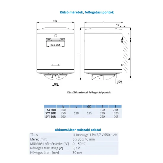 Hajdu SY120R elektromos forróvíztároló, villanybojler 