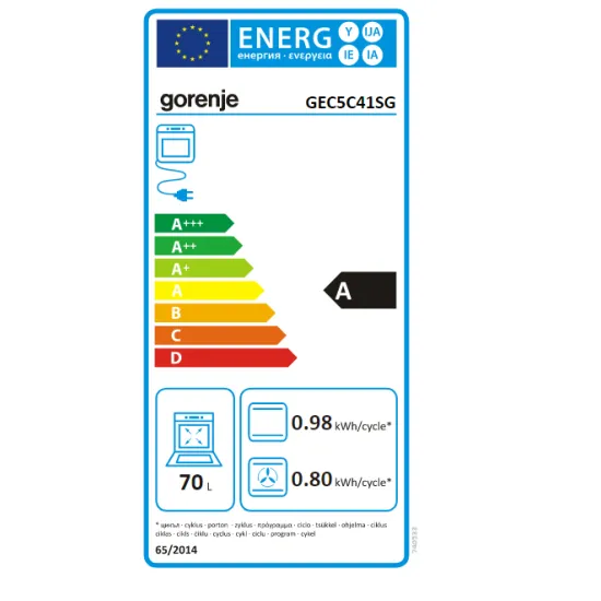Gorenje GEC5C41SG kerámialapos tűzhely, 70L, 50x59.4x85 cm, szürke szín 