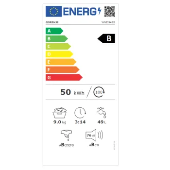 Gorenje WNEI94BS elöltöltős mosógép gőzfunkcióval 9kg, 60x61x85 cm, inverter motor 