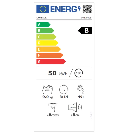 Gorenje WNEI94BS elöltöltős mosógép gőzfunkcióval 9kg, 60x61x85 cm, inverter motor 