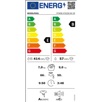 Whirlpool FFWDB 976258 BV EE mosó-szárítógép 9/7kg, gőz, inverter motor, 59.5x60.5x85 cm, FFWDB976258BVEE
