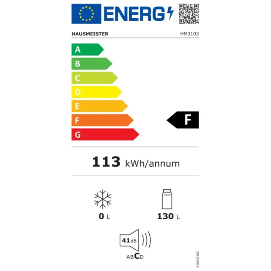 Hausmeister HM 3103 egyajtós hűtőszekrény, 130L, fehér színű