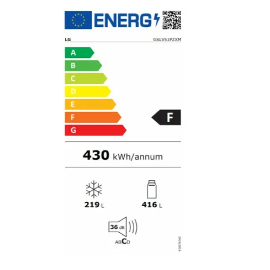 LG GSLV51PZXM Side-by-Side hűtőszekrény, inox színű,416/219L,179cm magasság, Smart Inverter Kompresszor, 