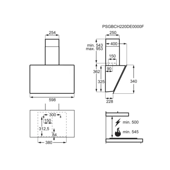 Electrolux LFV436K beépíthető kürtös konyhai elszívó 60cm széles