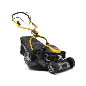 Stiga COMBI 753 SE elektromos indítású önjárós benzinmotoros fűnyíró 4 az 1-ben: gyűjtés, mulcsozás, oldalsó és hátsó ürítés akár 25°-os szögben elfordítható a tolókar – így a sövények alatt és a falak mentén is nyírhat