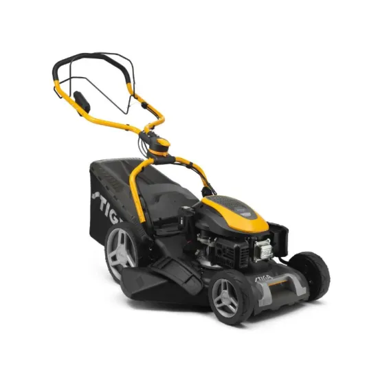 Stiga COMBI 753 SE elektromos indítású önjárós benzinmotoros fűnyíró 4 az 1-ben: gyűjtés, mulcsozás, oldalsó és hátsó ürítés akár 25°-os szögben elfordítható a tolókar – így a sövények alatt és a falak mentén is nyírhat