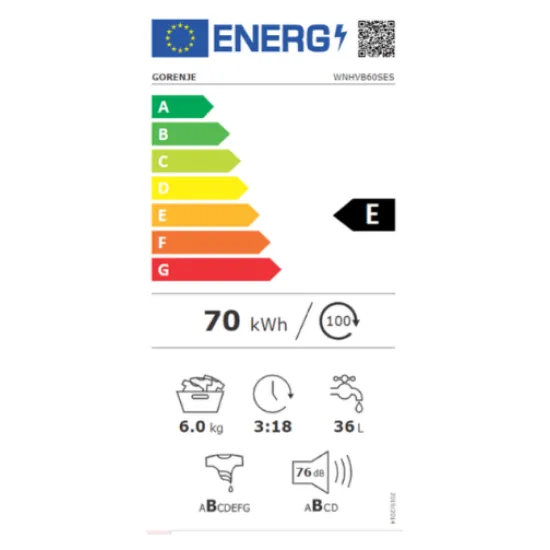 Gorenje WNHVB60SES elöltöltős mosógép, gőzfunkció, 6kg, 59.5x46x85 cm