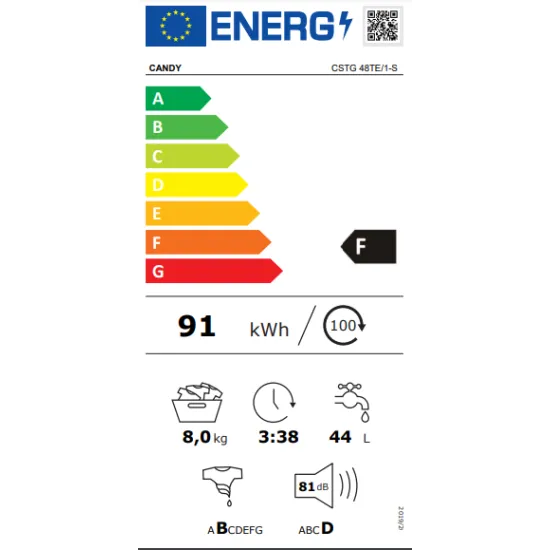 Candy CSTG48TE/1-S felültöltős mosógép 8kg, 1400 fordulat