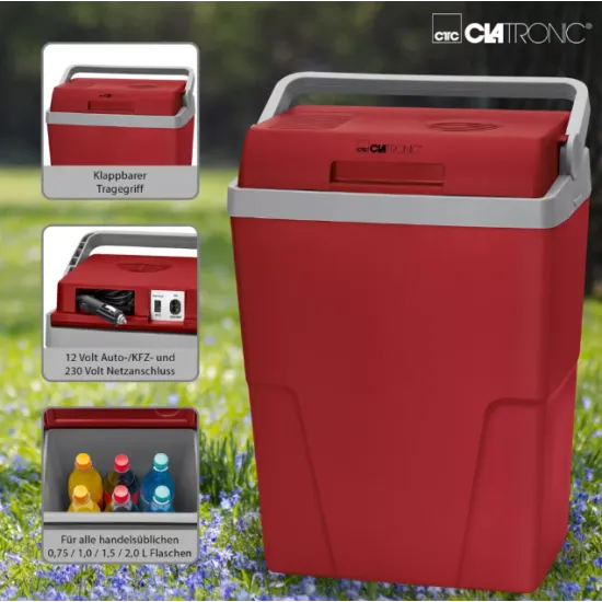 Clatronic KB 3713 12/230V autós/hálózati hűtőtáska, piros, 0,75 / 1,0 / 1,5 / 2,0 literes palackhoz