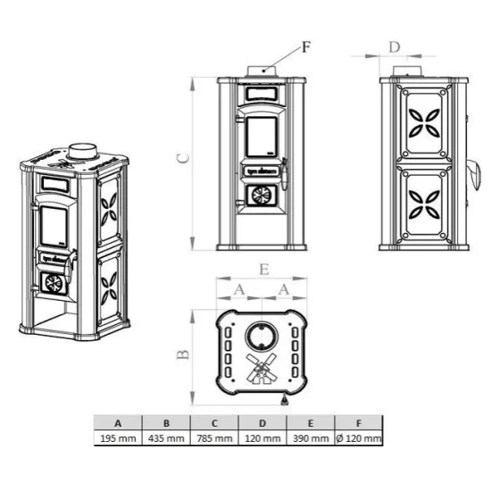 Warnex Diana eco kandalló öntöttvas ajtóval és tetővel