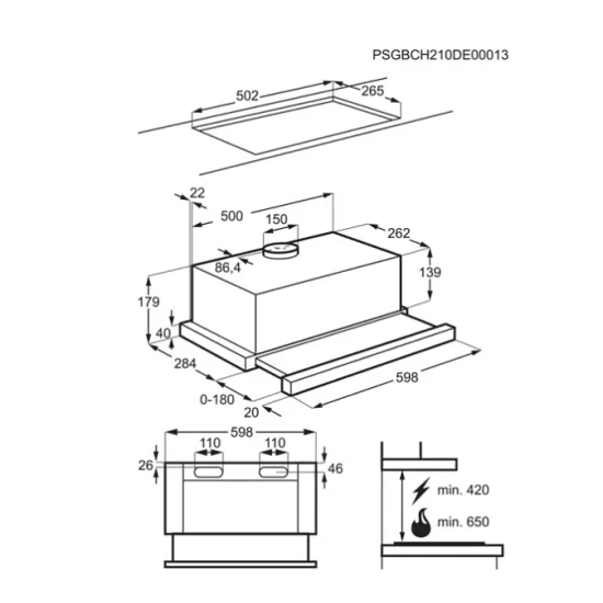 Electrolux LFP326FB beépíthető kihúzható konyhai elszívó 60cm fekete