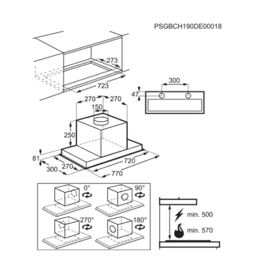 Electrolux LFG719X kürtőbe építhető konyhai elszívó, 3+1 fokozat, Hob2Hood, 77 cm inox