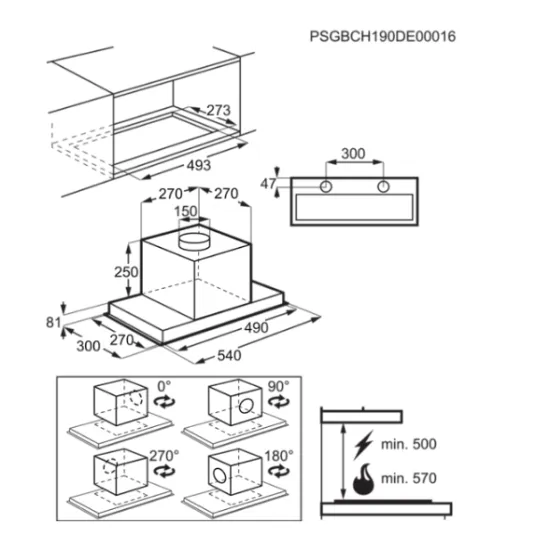Electrolux LFG716X kürtőbe építhető konyhai elszívó, 3+1 fokozat, Hob2Hood, 54 cm inox