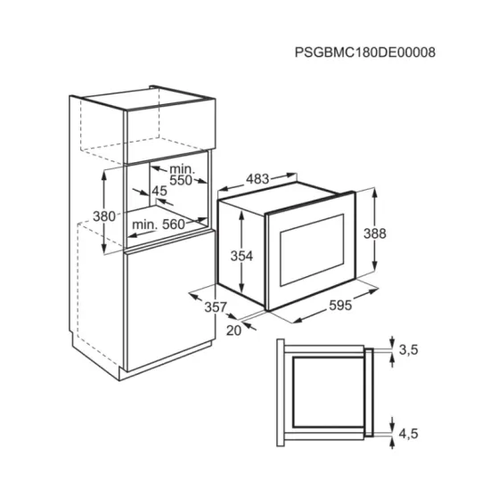 Electrolux LMS4253TMW beépíthető mikrohullámú sütő fehér grill funkcióval, 25L, fehér 