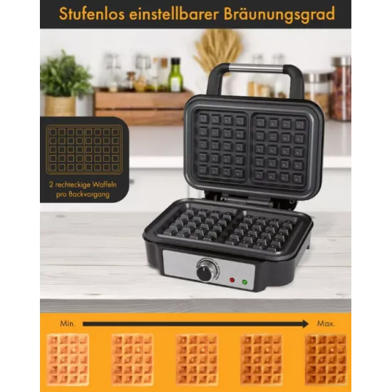 ProfiCook PC-WA 1240 inox gofrisütő, négyzet alakú nagy sütőfelülettel 