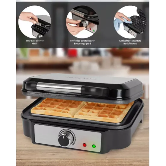 ProfiCook PC-WA 1240 inox gofrisütő, négyzet alakú nagy sütőfelülettel 