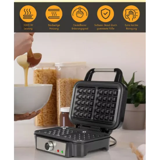 ProfiCook PC-WA 1240 inox gofrisütő, négyzet alakú nagy sütőfelülettel 