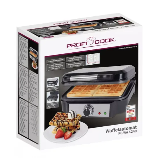 ProfiCook PC-WA 1240 inox gofrisütő, négyzet alakú nagy sütőfelülettel 