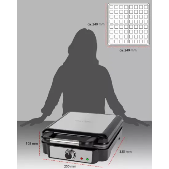ProfiCook PC-WA 1241 inox gofrisütő négyzet alakú nagy sütőfelülettel 