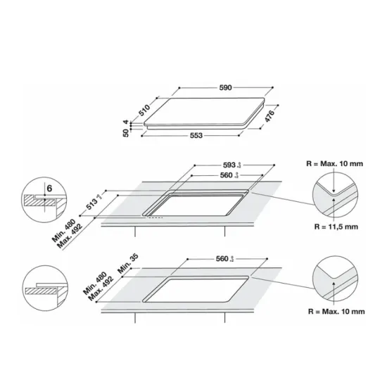 Whirlpool WBS2560NE beépíthető indukciós kerámia főzőlap Bridge funkció, 59x51x5.4 cm, fekete szín