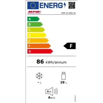 MPM termoelektromos mini hűtőszekrény 1ajtós,beépítési lehetőséggel MPM-30-MBS-06, 53x40x43cm, 29L,fekete