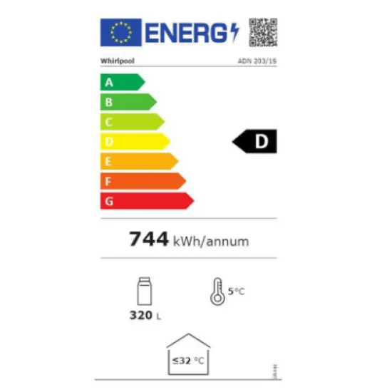 Whirlpool ADN 203/1 üvegajtós hűtőszekrény aluminium ajtókerettel, 60x60x173 cm, 320 liter