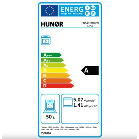 Hunor 50cm fehér gáztűzhely palackos gáz üzemmódra, PB palack nem része a tűzhelynek, FS5401MXZW LPG