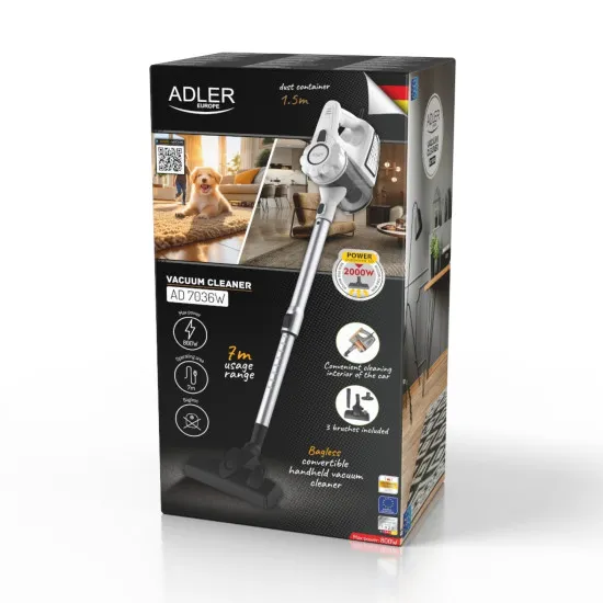 Adler AD7036W álló porszívó, 800W, levehető kézi porszívó rész, vezetékes használat
