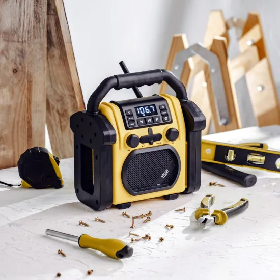 Adler AD1911 építőipari por és vízálló rádió, robosztus ház hordfogantyúval, Bluetooth